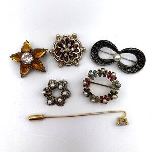 Vintage Brooch Stick Pin Lot Austrian Crystal Pearl Rhinestones Spinel Tested
